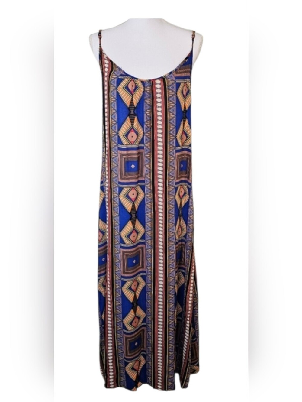 Tysa Anthropolgie Blue Gold  Coastal Cowgirl Maxi Sleeveless Slip Dress Size 2